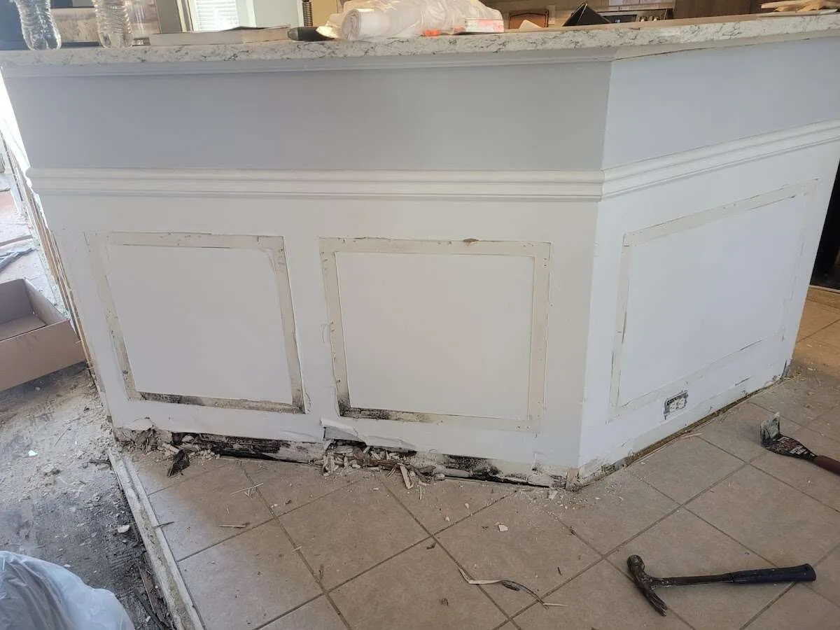 Water damage and mold on kitchen during Storm Damage Restoration in Mission